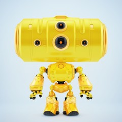 Robotic yellow toy with big tube head. 3d rendering