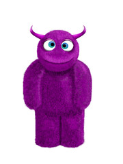Purple hairy good monster with horns,