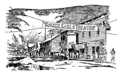 Main street , dawson city, july 1897  vintage illustration