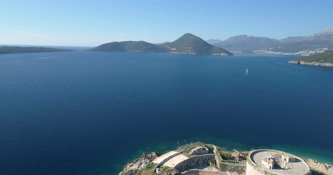 aerial view of Mamula island fort, Boka Kotorska bay of Adriatic sea
