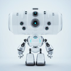 Robotic white toy with big tube head. 3d rendering