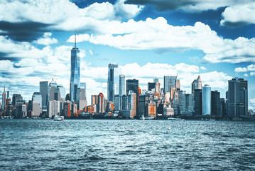 Fototapeta premium View from the water, from Hudson bay to Lower Manhattan. NY.