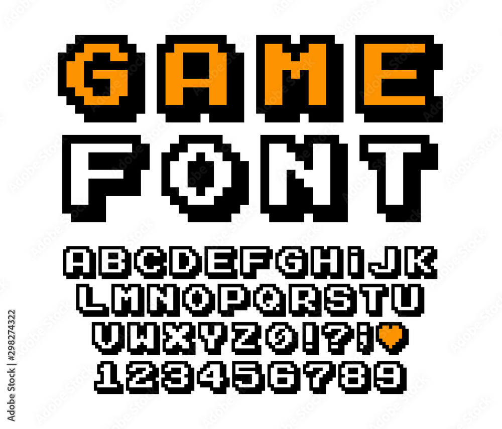 Fototapete pixel font vector letters set. game design. font of old games. 8 bit letters and numbers vector alph