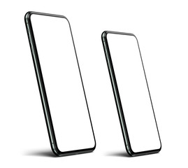 Frameless smartphone mockup – front and angled view, isolated on white