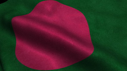 Bangladesh flag with visible wrinkles and realistic fabric.