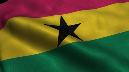 Ghana flag with visible wrinkles and realistic fabric.