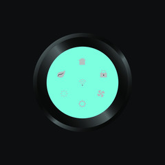 Wireless Circle Thermostat with icons in green mask with black background 