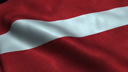 Latvia flag with visible wrinkles and realistic fabric.