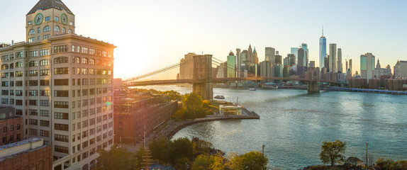 New York City Brooklyn Bridge evening skyline sunset