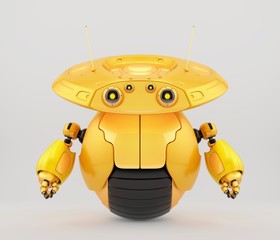 Bright yellow robotic toy roller on one big wheel for delivery purposes, 3d render