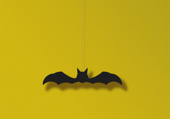 Illustration of a bat ornament hanging on the wall.  壁に吊り下げられたコウモリの飾りのイラスト