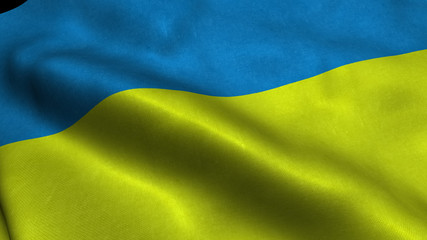 Ukraine flag with visible wrinkles and realistic fabric.