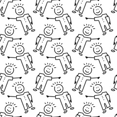 Seamless pattern, children's pattern. Funny boys. Suitable for fabric, paper and other surface