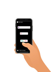 Slider emoji in social media. Interface a poll. Template a poll for stories in popular social media. Phone in male hand. Vector.