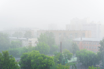 View of the city during a heavy storm