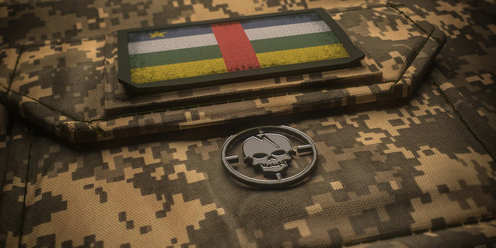 Central African Republic army chevron on ammunition with national flag. 3D illustration