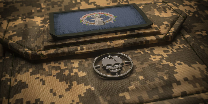 Commonwealth of the Northern Mariana Islands army chevron on ammunition with national flag. 3D illustration