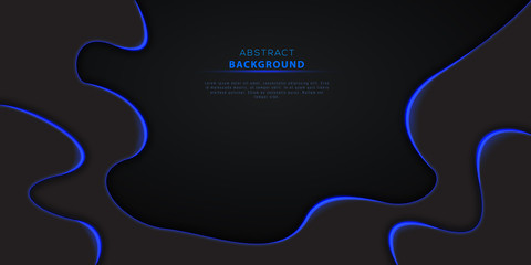 Abstract black background textured with 3d dynamic shape layers and blue neon lights. Futuristic modern design element for christmas celebration, black friday sale banner, poster, flyer, business.