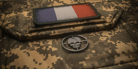 French Republic army chevron on ammunition with national flag. 3D illustration
