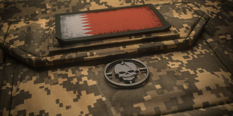 Kingdom of Bahrain army chevron on ammunition with national flag. 3D illustration