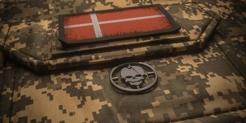 Kingdom of Denmark army chevron on ammunition with national flag. 3D illustration