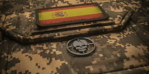 Kingdom of Spain army chevron on ammunition with national flag. 3D illustration