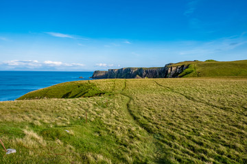 Fototapeta na wymiar Grüne Wiese über den Klippen der Isle of Skye