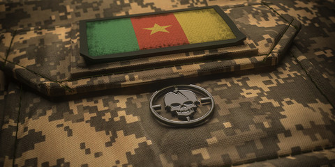 Republic of Cameroon army chevron on ammunition with national flag. 3D illustration