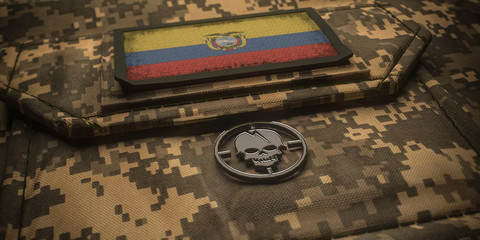 Republic of Ecuador army chevron on ammunition with national flag. 3D illustration