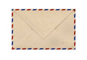 Old yellow paper envelope for letter - American Air Mail style with blue and red border. Back side of envelope.
