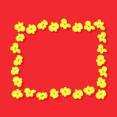 Popcorn cartoon square frame. Clipart image isolated on red background