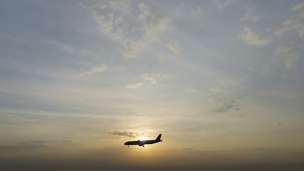 The airplane flying in the sky