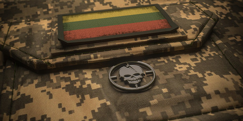 Republic of Lithuania army chevron on ammunition with national flag. 3D illustration
