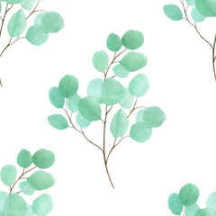 watercolor wedding pattern with eucalyptus