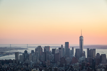 Beautiful sunset in New York, Manhattan skyline view from the Empire State Building