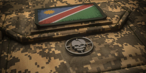 Republic of Namibia army chevron on ammunition with national flag. 3D illustration