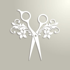 Beauty salon logo, barbershop logotype. Scissors and tools. Hairdresser icon.