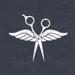 Beauty salon logo, barbershop logotype. Scissors and tools. Hairdresser icon.