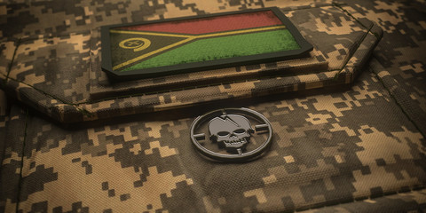 Republic of Vanuatu army chevron on ammunition with national flag. 3D illustration