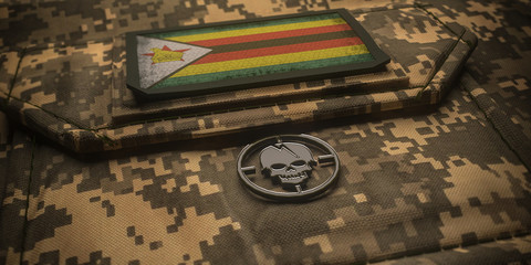 Republic of Zimbabwe army chevron on ammunition with national flag. 3D illustration