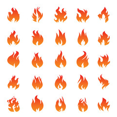 Set of Fire and Flame icons on white background. Vector Illustration and graphic outline elements.