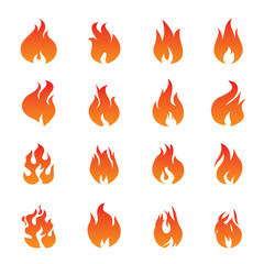Set of Fire and Flame icons on white background. Vector Illustration and graphic outline elements.