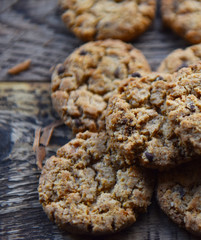 traditional chocolate chip cookies on wooden boards