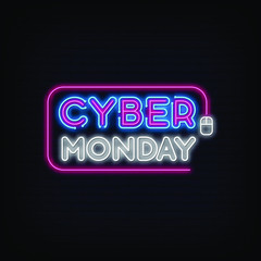 Cyber Monday Neon Signs Style Text Vector