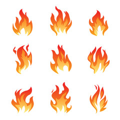 Set of Fire and Flame icons. Vector Illustration and graphic outline elements.