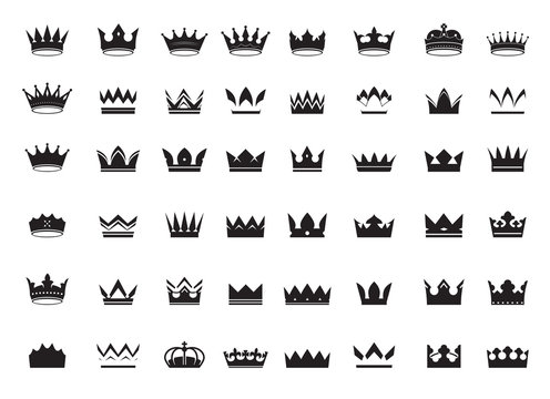 Big Set of vector king crowns icon on black background. Vector Illustration.