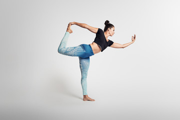  Dancer pose, yoga pose, woman on white background
