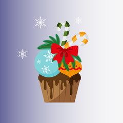 Christmas cupcake. Festive cupcake. Christmas and New Year. Vector illustration. Flat design