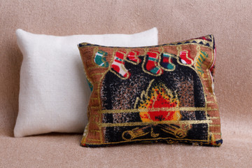 Cozy christmas pillow with fireplace 