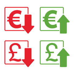 Icons of the currency sign British Pound Sterling and euro.